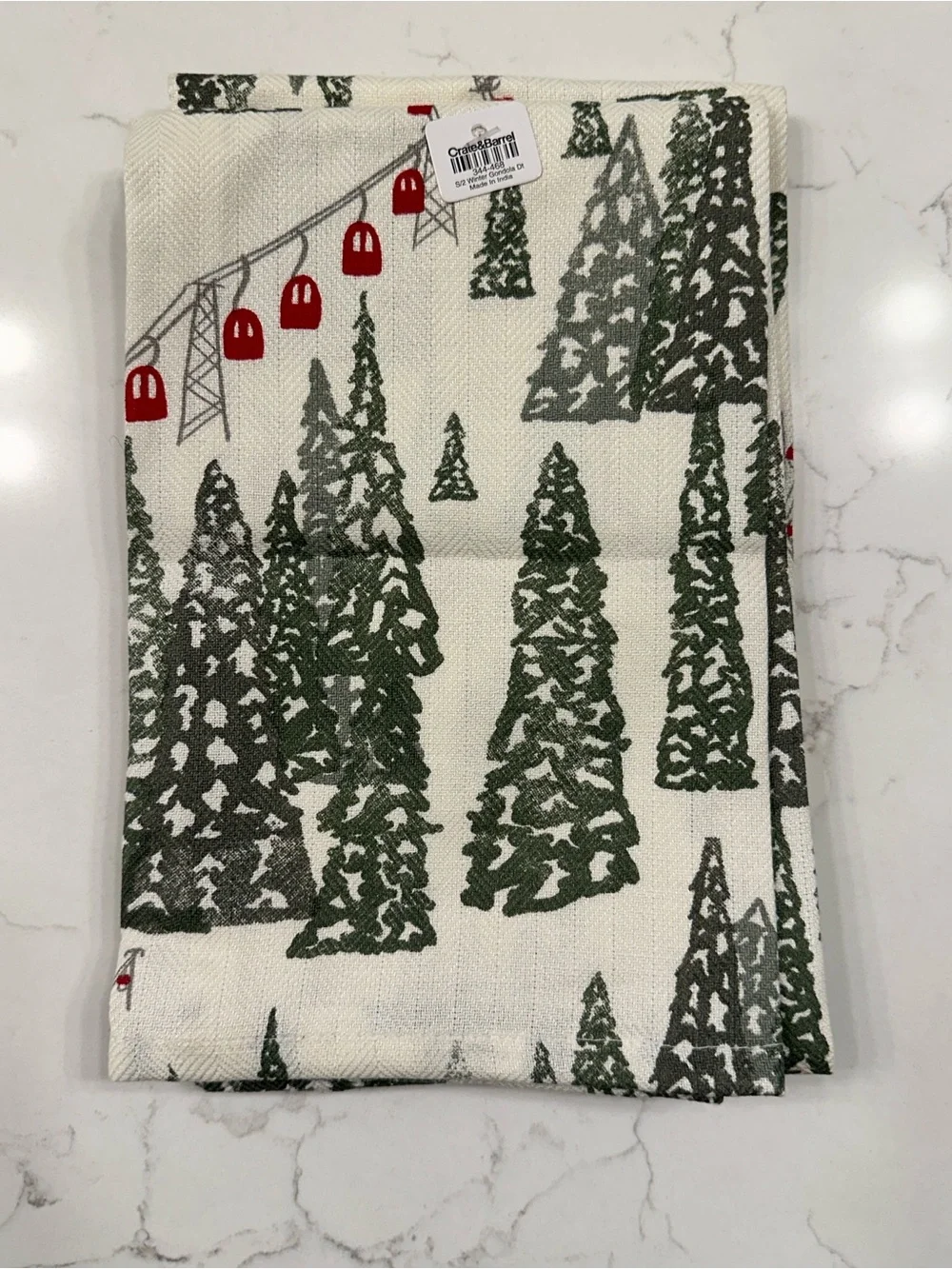 Crate and Barrel Holiday Gondola and Pine Kitchen Towel Set - NWT